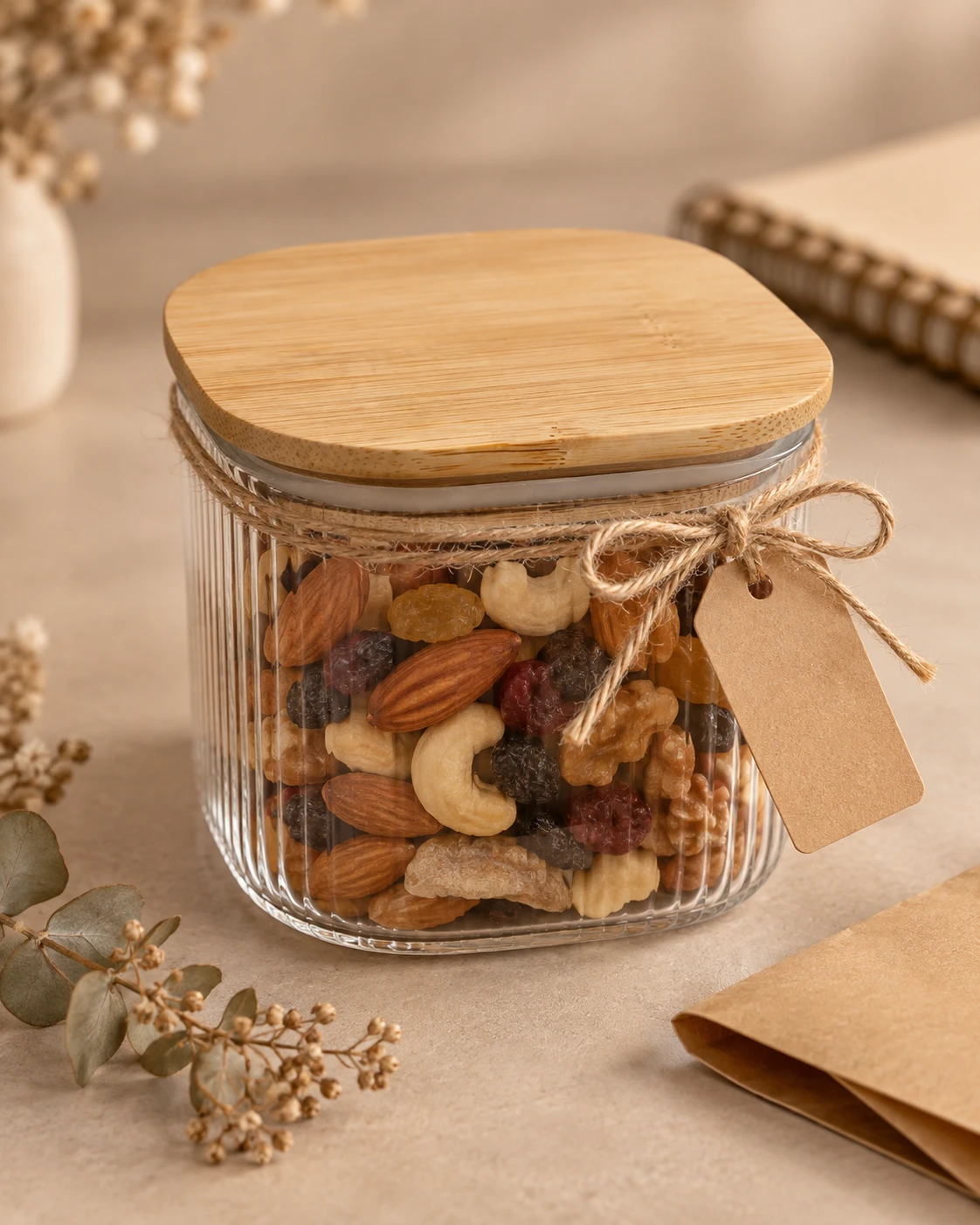 500ml Fluted Glass Storage Jar with Airtight Bamboo Lid - view 4